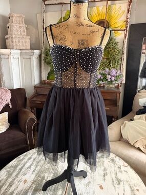 Speechless Black Evening Dress with Sheer Beaded Bodice